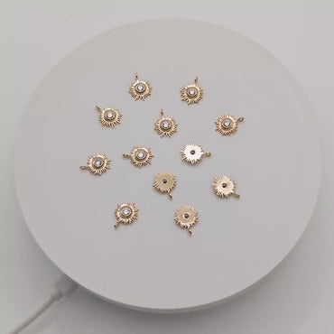 10pcs CZ Pave Gold Sun Charms 13x10mm, 18K Gold plated Brass Dainty Sun Pendants (GB-1658-C)