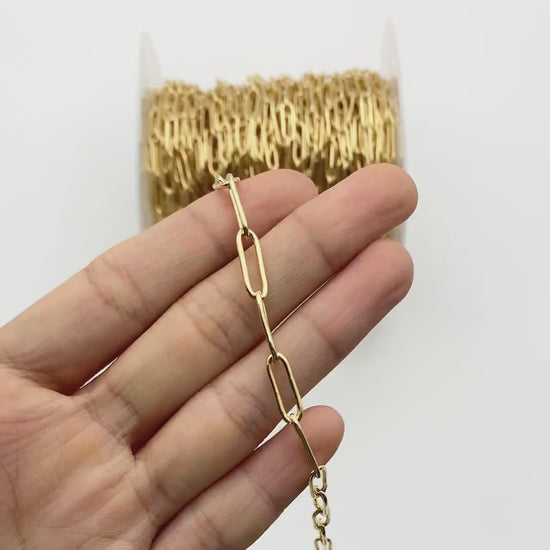 Gold/ Silver tone Cable Chains, Long Oval Link 5x14mm, Gold/ Rhodium plated Brass, Color Not Easily Tarnish (#LK-279)/ 1 Meter=3.3 ft